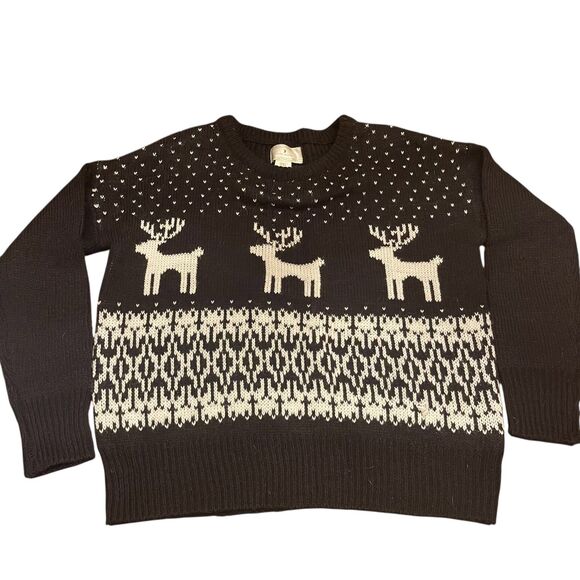 NWT Nordic Fair Isle Reindeer Knit Sweater M Holiday After Ski Cabincore Winter - Picture 1 of 7
